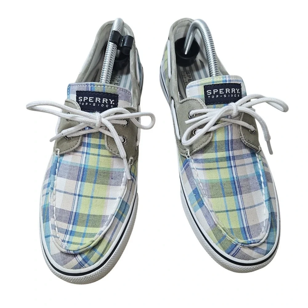 Sperry Top-Sider Boat Shoes Women 10M‎ Plaid Canvas blue East Coast Old Money